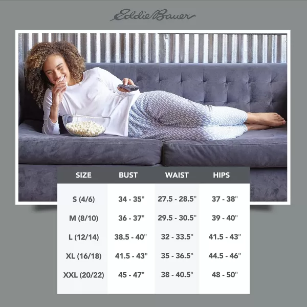 imageEddie Bauer 4Piece Print Pajama Set for Women  Long and Short Sleeve Crewneck Tops and Matching Boxers and JoggersNavy