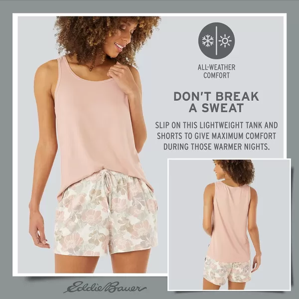 imageEddie Bauer 4Piece Print Pajama Set for Women  Long and Short Sleeve Crewneck Tops and Matching Boxers and JoggersPink