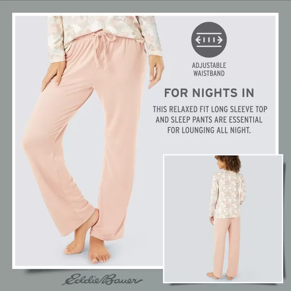imageEddie Bauer 4Piece Print Pajama Set for Women  Long and Short Sleeve Crewneck Tops and Matching Boxers and JoggersPink