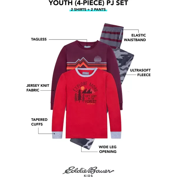 imageEddie Bauer Boys Pajama Set  4 Piece Cozy Fleece Winter Sleepwear Set  Long Sleeve Shirt and Pants Set for Boys 516MaroonRed