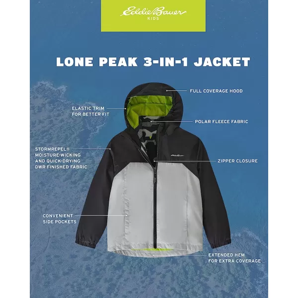 imageEddie Bauer Boys Rain Jacket  Lone Peak Waterproof 3in1 Insulated Windbreaker Coat with Removable Fleece Lining 520Black