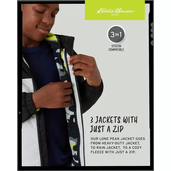 imageEddie Bauer Boys Rain Jacket  Lone Peak Waterproof 3in1 Insulated Windbreaker Coat with Removable Fleece Lining 520Black