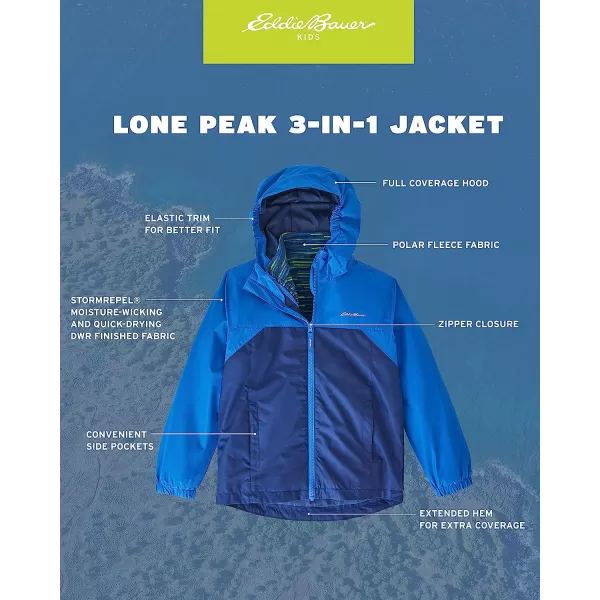 imageEddie Bauer Boys Rain Jacket  Lone Peak Waterproof 3in1 Insulated Windbreaker Coat with Removable Fleece Lining 520Nautical Blue