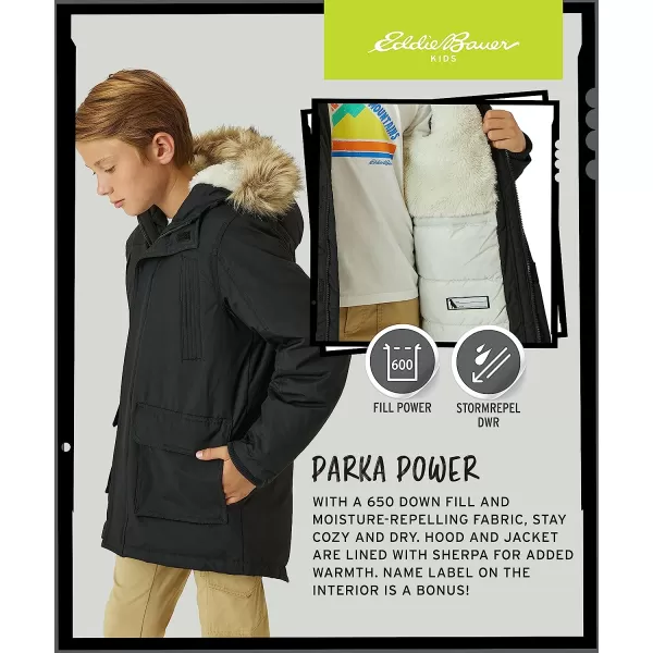 imageEddie Bauer Boys Winter Coat  Waterproof Heavyweight Down Parka Jacket with Faux Fur Hood 320Black