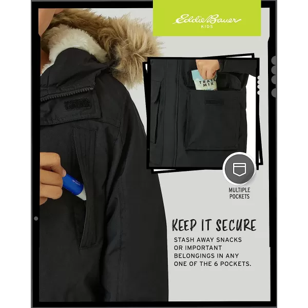 imageEddie Bauer Boys Winter Coat  Waterproof Heavyweight Down Parka Jacket with Faux Fur Hood 320Black