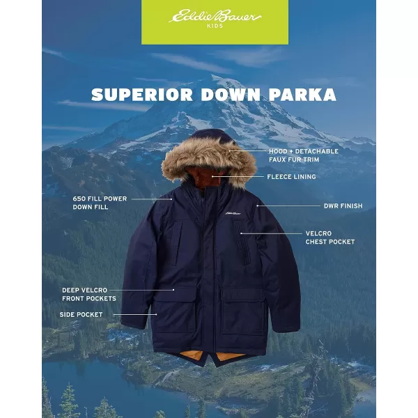 imageEddie Bauer Boys Winter Coat  Waterproof Heavyweight Down Parka Jacket with Faux Fur Hood 320Navy Blue