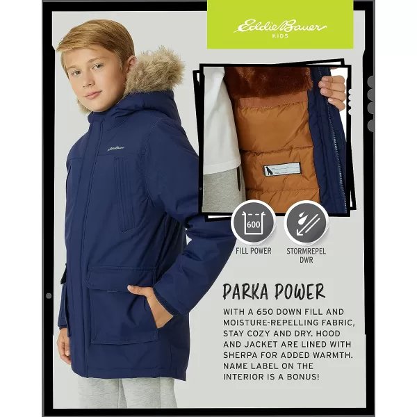 imageEddie Bauer Boys Winter Coat  Waterproof Heavyweight Down Parka Jacket with Faux Fur Hood 320Navy Blue