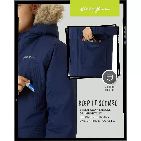 imageEddie Bauer Boys Winter Coat  Waterproof Heavyweight Down Parka Jacket with Faux Fur Hood 320Navy Blue