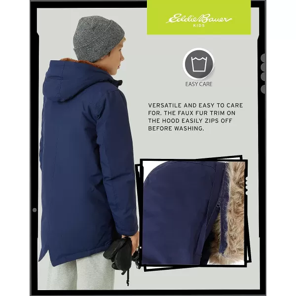 imageEddie Bauer Boys Winter Coat  Waterproof Heavyweight Down Parka Jacket with Faux Fur Hood 320Navy Blue
