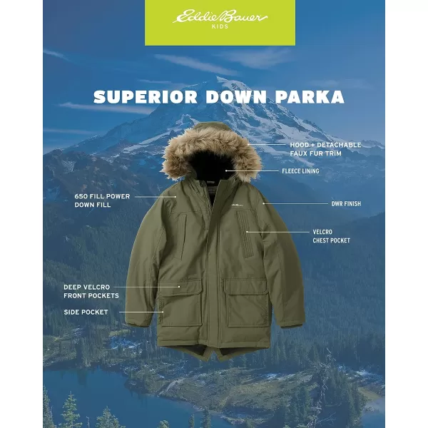 imageEddie Bauer Boys Winter Coat  Waterproof Heavyweight Down Parka Jacket with Faux Fur Hood 320Olive