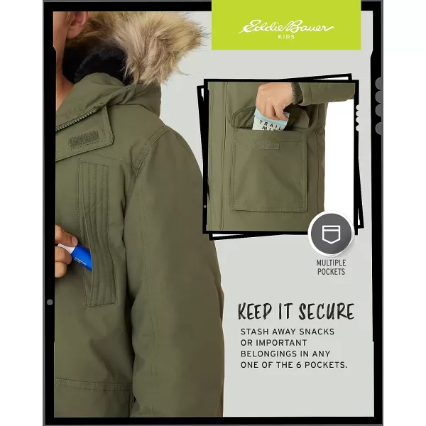 imageEddie Bauer Boys Winter Coat  Waterproof Heavyweight Down Parka Jacket with Faux Fur Hood 320Olive