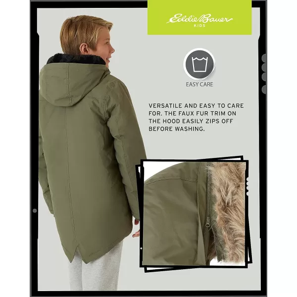 imageEddie Bauer Boys Winter Coat  Waterproof Heavyweight Down Parka Jacket with Faux Fur Hood 320Olive