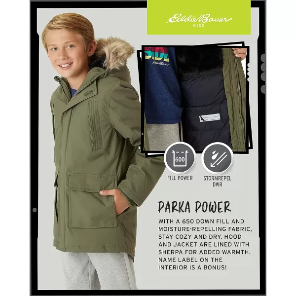 imageEddie Bauer Boys Winter Coat  Waterproof Heavyweight Down Parka Jacket with Faux Fur Hood 320Olive
