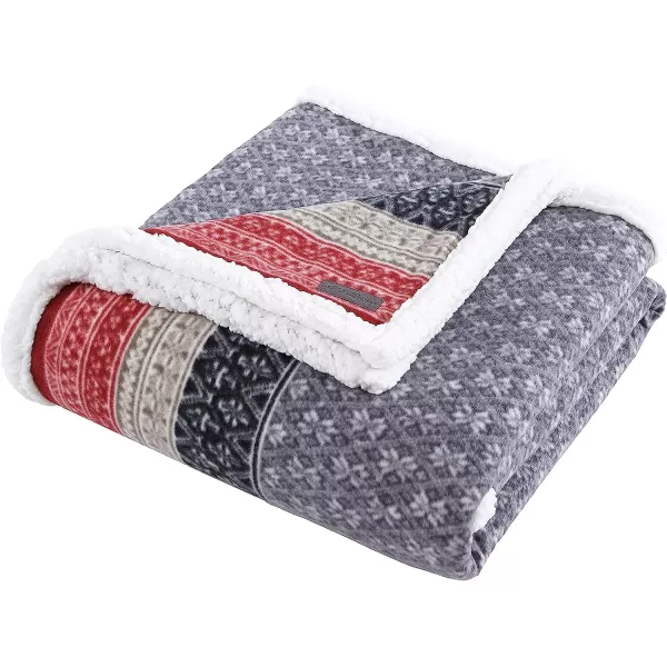 imageEddie Bauer Brushed Throw Blanket Reversible Sherpa amp Brushed Fleece Lightweight Home Decor for Bed or Couch Fair Isle MidnightFair Isle Dark Steel