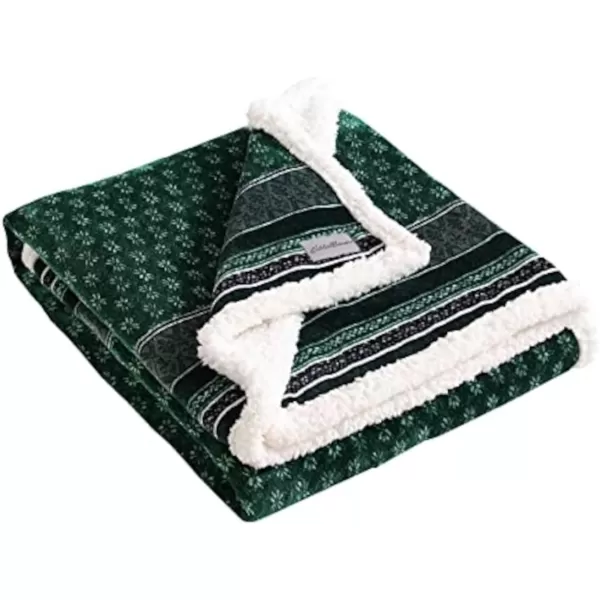 imageEddie Bauer Brushed Throw Blanket Reversible Sherpa amp Brushed Fleece Lightweight Home Decor for Bed or Couch Fair Isle MidnightFair Isle Green
