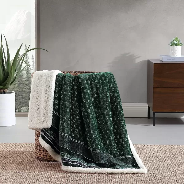 imageEddie Bauer Brushed Throw Blanket Reversible Sherpa amp Brushed Fleece Lightweight Home Decor for Bed or Couch Fair Isle MidnightFair Isle Green