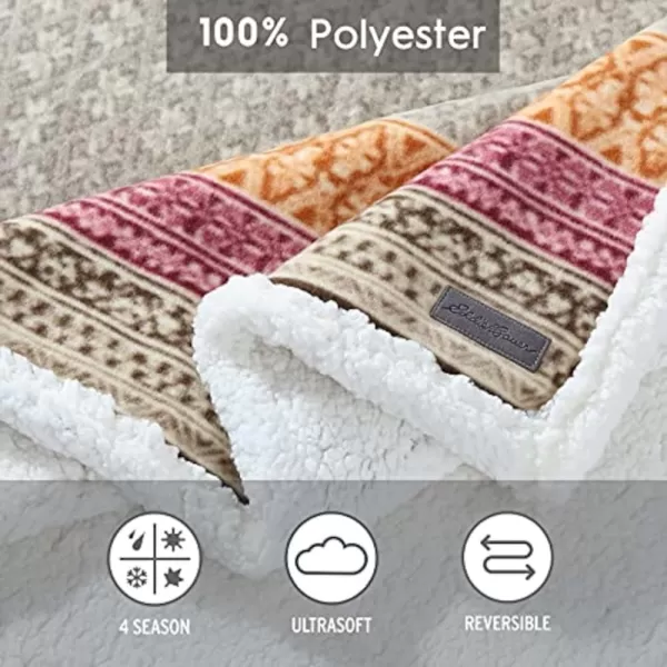 imageEddie Bauer Brushed Throw Blanket Reversible Sherpa amp Brushed Fleece Lightweight Home Decor for Bed or Couch Fair Isle MidnightFair Isle Khaki