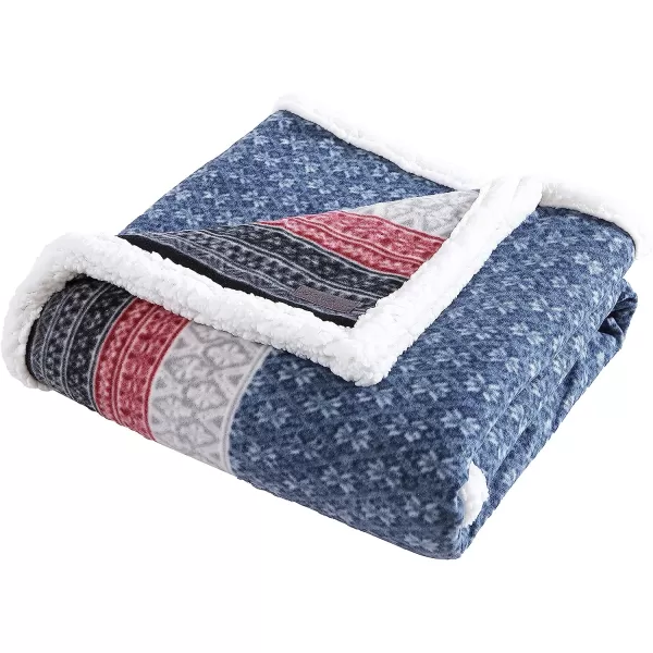 imageEddie Bauer Brushed Throw Blanket Reversible Sherpa amp Brushed Fleece Lightweight Home Decor for Bed or Couch Fair Isle MidnightFair Isle Midnight