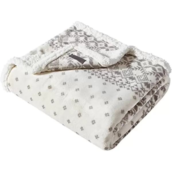 imageEddie Bauer Brushed Throw Blanket Reversible Sherpa amp Brushed Fleece Lightweight Home Decor for Bed or Couch Fair Isle MidnightFair Isle Peak GreyWhite
