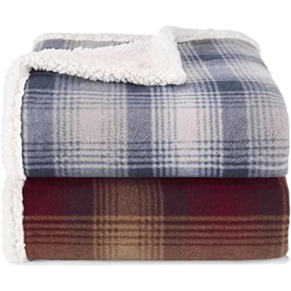 imageEddie Bauer Brushed Throw Blanket Reversible Sherpa amp Brushed Fleece Lightweight Home Decor for Bed or Couch Fair Isle MidnightNordic Raisin