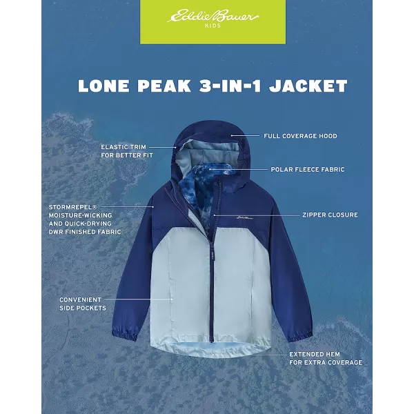 imageEddie Bauer Girls Rain Jacket  Lone Peak Waterproof 3 in 1 Insulated Windbreaker Coat with Removable Fleece Lining 520Dream Blue
