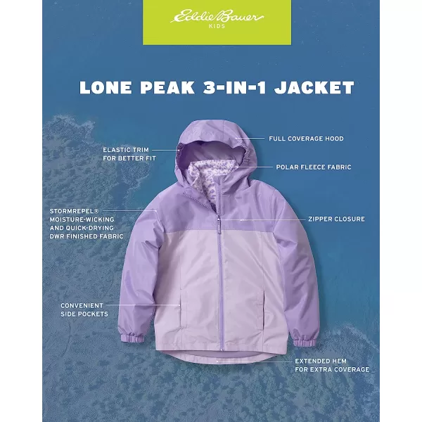 imageEddie Bauer Girls Rain Jacket  Lone Peak Waterproof 3 in 1 Insulated Windbreaker Coat with Removable Fleece Lining 520Lavander