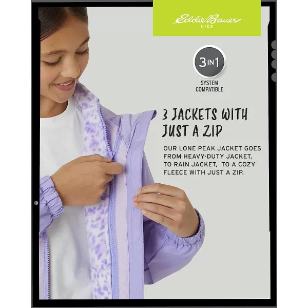 imageEddie Bauer Girls Rain Jacket  Lone Peak Waterproof 3 in 1 Insulated Windbreaker Coat with Removable Fleece Lining 520Lavander