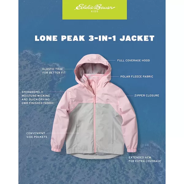 imageEddie Bauer Girls Rain Jacket  Lone Peak Waterproof 3 in 1 Insulated Windbreaker Coat with Removable Fleece Lining 520Soft Pink