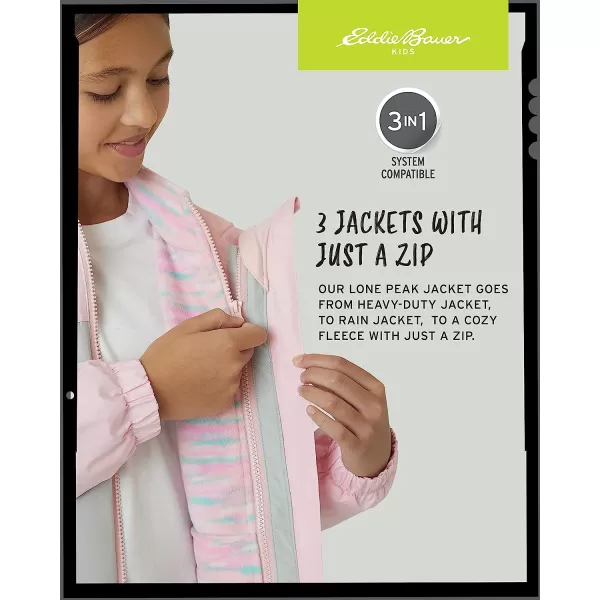 imageEddie Bauer Girls Rain Jacket  Lone Peak Waterproof 3 in 1 Insulated Windbreaker Coat with Removable Fleece Lining 520Soft Pink