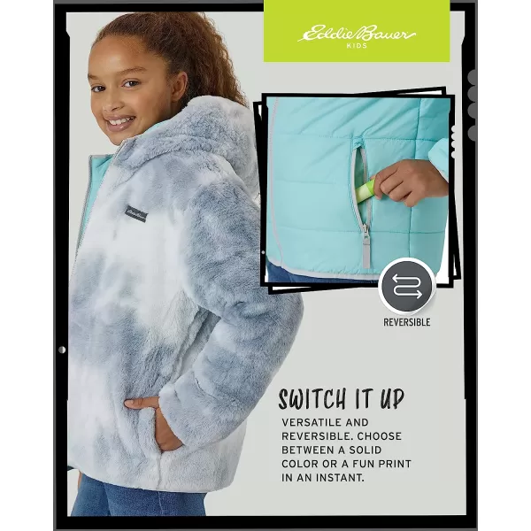 imageEddie Bauer Girls Reversible Jacket  Deer Harbor Waterproof Lightweight Puffer Coat with Faux Shearling Lining 520Aqua