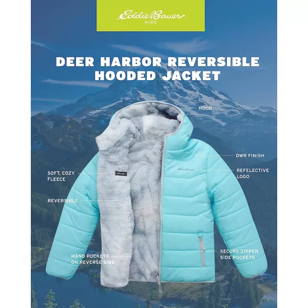 imageEddie Bauer Girls Reversible Jacket  Deer Harbor Waterproof Lightweight Puffer Coat with Faux Shearling Lining 520Aqua