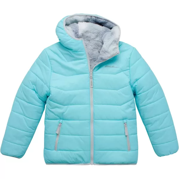 imageEddie Bauer Girls Reversible Jacket  Deer Harbor Waterproof Lightweight Puffer Coat with Faux Shearling Lining 520Aqua