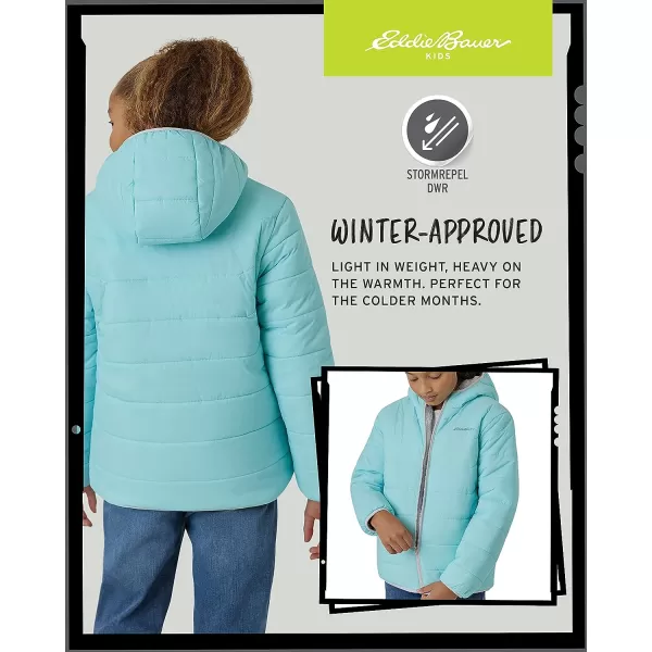 imageEddie Bauer Girls Reversible Jacket  Deer Harbor Waterproof Lightweight Puffer Coat with Faux Shearling Lining 520Aqua