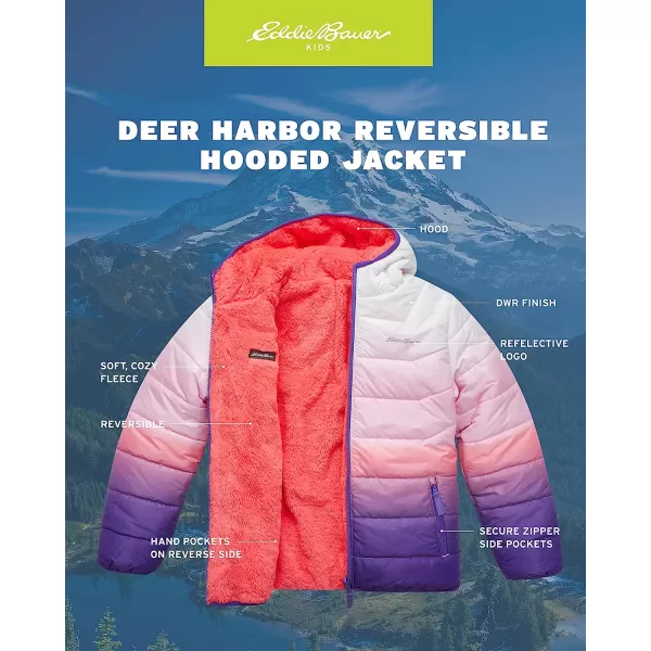 imageEddie Bauer Girls Reversible Jacket  Deer Harbor Waterproof Lightweight Puffer Coat with Faux Shearling Lining 520Blush