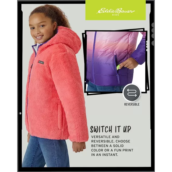 imageEddie Bauer Girls Reversible Jacket  Deer Harbor Waterproof Lightweight Puffer Coat with Faux Shearling Lining 520Blush