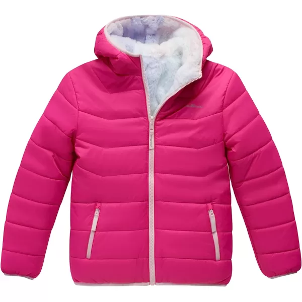 imageEddie Bauer Girls Reversible Jacket  Deer Harbor Waterproof Lightweight Puffer Coat with Faux Shearling Lining 520Magenta