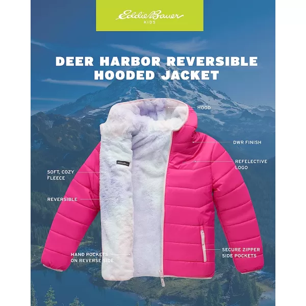 imageEddie Bauer Girls Reversible Jacket  Deer Harbor Waterproof Lightweight Puffer Coat with Faux Shearling Lining 520Magenta