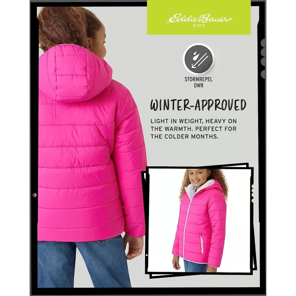imageEddie Bauer Girls Reversible Jacket  Deer Harbor Waterproof Lightweight Puffer Coat with Faux Shearling Lining 520Magenta