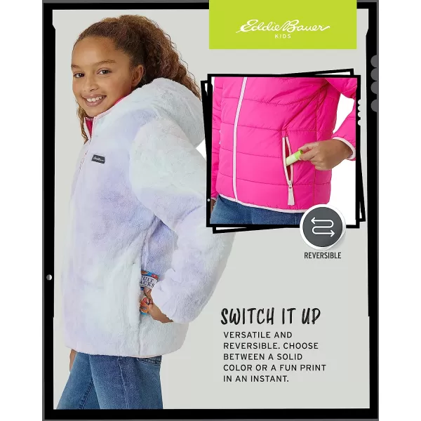 imageEddie Bauer Girls Reversible Jacket  Deer Harbor Waterproof Lightweight Puffer Coat with Faux Shearling Lining 520Magenta