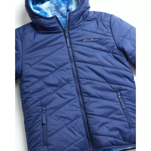 imageEddie Bauer Girls Reversible Jacket  Deer Harbor Waterproof Lightweight Puffer Coat with Faux Shearling Lining 520Navy Blue