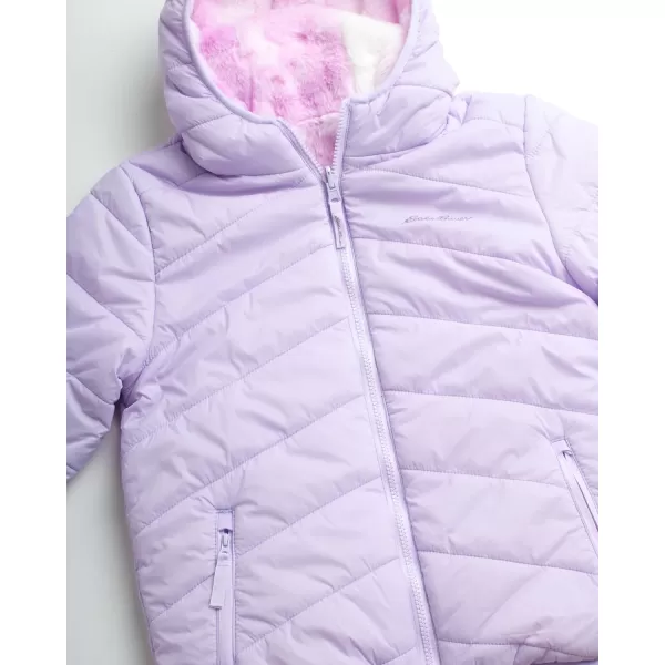 imageEddie Bauer Girls Reversible Jacket  Deer Harbor Waterproof Lightweight Puffer Coat with Faux Shearling Lining 520Pastel Lilac