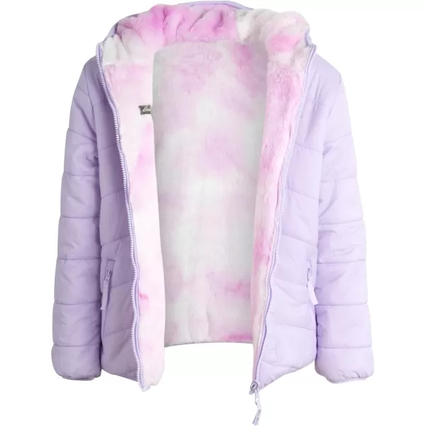 imageEddie Bauer Girls Reversible Jacket  Deer Harbor Waterproof Lightweight Puffer Coat with Faux Shearling Lining 520Pastel Lilac