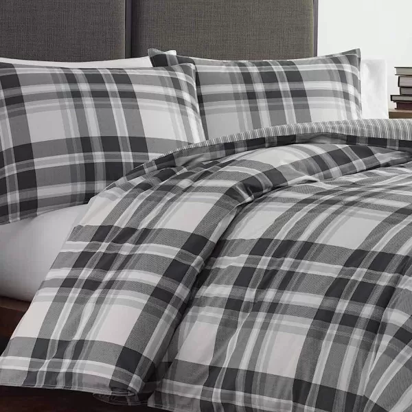 imageEddie Bauer Home  Coal Creek Collection  100 Cotton Soft amp Cozy Premium Quality Plaid Comforter with Matching Sham 2Piece Bedding Set Twin GreyGrey FullQueen