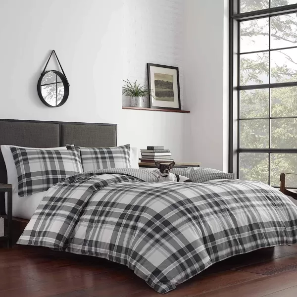 imageEddie Bauer Home  Coal Creek Collection  100 Cotton Soft amp Cozy Premium Quality Plaid Comforter with Matching Sham 2Piece Bedding Set Twin GreyGrey FullQueen