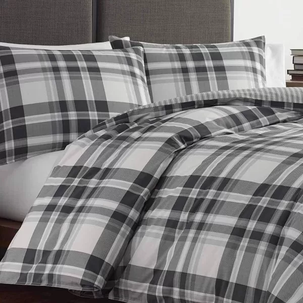 imageEddie Bauer Home  Coal Creek Collection  100 Cotton Soft amp Cozy Premium Quality Plaid Comforter with Matching Sham 2Piece Bedding Set Twin GreyGrey Twin