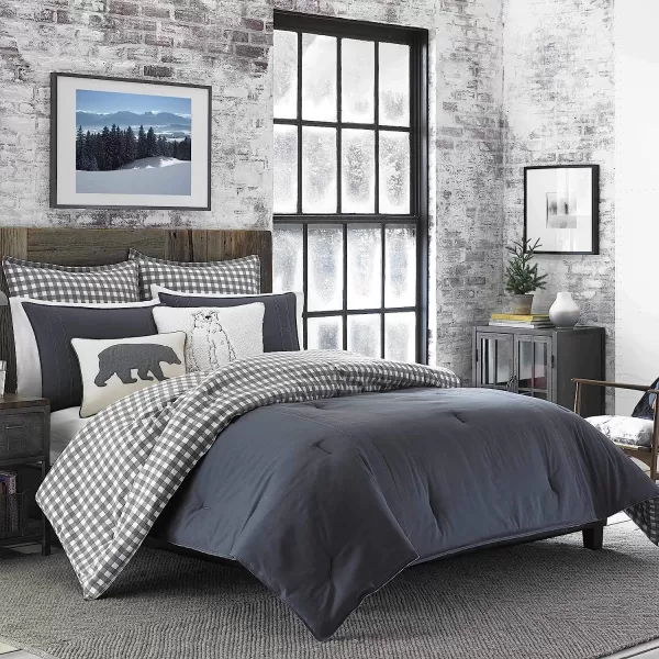 imageEddie Bauer Home  Euro Sham Set Cotton Reversible Pillow Covers with Hidden Zipper Kingston Navy 2 PieceCharcoal