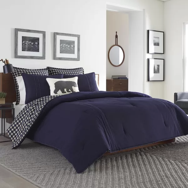 imageEddie Bauer Home  Euro Sham Set Cotton Reversible Pillow Covers with Hidden Zipper Kingston Navy 2 PieceNavy