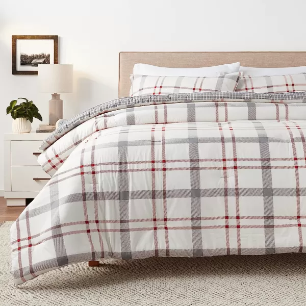 imageEddie Bauer Home  Portage Bay Collection  100 Cotton Soft amp Cozy Premium Quality Plaid Comforter with Matching Shams Twin GreyKing