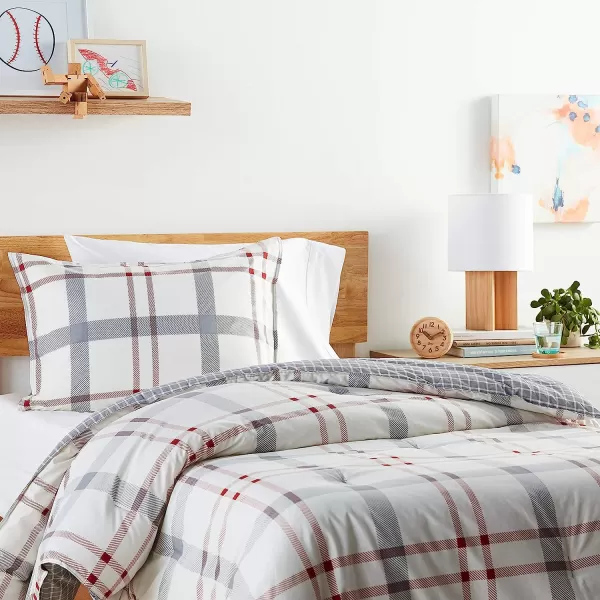 imageEddie Bauer Home  Portage Bay Collection  100 Cotton Soft amp Cozy Premium Quality Plaid Comforter with Matching Shams Twin GreyTwin