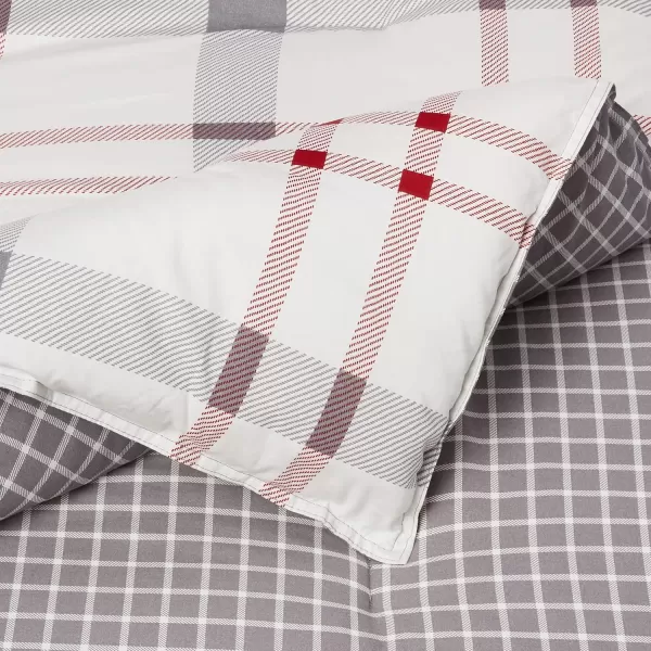 imageEddie Bauer Home Portage Bay Collection 100 Cotton Soft  Cozy Premium Quality Plaid Comforter with Matching Shams FullQueen GreyKing